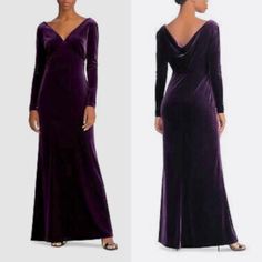 Nwt Purple Gown Brand: Lauren Ralph Lauren Size:12, 2 Color: Purple(Plum Or Eggplant) Material: Polyester/Elastane Long Sleeve, V Neck Rich Color, Soft Luxurious Material Last Picture Shows The Empire Style Bodice, There Is A Slight Shimmer Effect But There Are No Sequins, Sparkles Etc On The Dress. Dress Is Fully Lined. Perfect For Holiday Events, Mardi Gras, Balls Size 12: Pit To Pit Flat Approx 20”- See Pic Elegant Purple V-neck Gown, Purple Fitted V-neck Gown, Purple Formal Dress For Fall, Purple Evening Dress For Fall, Purple Long Sleeve Formal Dress, Purple Long Sleeve Dress For Formal Occasions, Fitted Purple V-neck Evening Dress, Purple Formal Maxi Length Evening Dress, Formal Purple Maxi Length Evening Dress