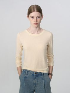 This is a minimal and modern top by DEPOUND that is made out of high quality and sturdy material. With distinctive mood of the design and comfortable wear, you can style it for your casual daily outfit.- Embroidery detail on neckline and center back- Logo embroidery point on lower front- Soft touch of wool blend fabric Beige Long Sleeve T-shirt For Everyday, Cream Fine Knit Cotton Top, Classic Crew Neck Long Sleeve Top For Spring, Versatile Long Sleeve T-shirt, Classic Long Sleeve T-shirt For Spring, Simple Top For Casual Gatherings In Spring, Cream Fine Knit Tops For Layering, Fine Knit Long Sleeve Top For Spring Layering, Cream Fine Knit Tops For Work