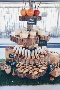 an assortment of food is displayed on a table