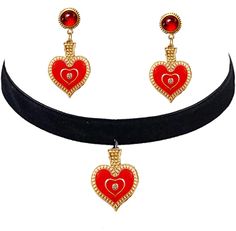 PRICES MAY VARY. Choker is 13-16'' adjustable long 1 Order get 1 choker necklace and a pair of earrings These Queen of hearts Jewelry Pendant with RED HEARTS Black Finish,Wore it for All Hallows Eve & it was surprisingly comfortable The stud earrings of red hearts are light weight,cofortable for wearing Bat Black Net Choker Fit Occasion - Women Ladies necklace fit hollowmas party, prom party and church etc any occasions Queen Of Hearts Halloween, Vintage Accessories Jewelry, Heart Costume, Queen Of Hearts Costume, Red Heart Earrings, Heart Accessories, Witch Outfit, Costume Earrings, Black Choker