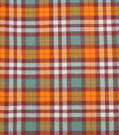 an orange and blue plaid fabric