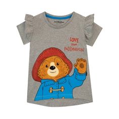 Girls Paddington Bear t-shirt. Get your little one ready to be packing marmalade sandwiches for an amazing trip to London with Peruvian Bear Paddington in this adorable tee! This frilly sleeved Paddington Bear top features the iconic bear waving in a soft faux fur with a glittery red hat. Your little one will be ready to be adventuring with their own Paddington Bear. Size: 2T.  Color: Gray.  Gender: female.  Age Group: kids. Bear Waving, Paddington Bear Books, Glitter Hat, Frilly Sleeves, Dirty Clothes Basket, Trip To London, Bear Girl, Paddington Bear, Bear Hat