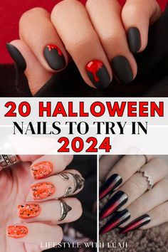 Halloween Nails Real Nails, Trending Halloween Nails 2024, Halloween Nail Trends 2024, Halloween Nail Manicure, Halloween Nails 2024 Simple, Halloween Nail Designs Matte, Gothic Halloween Nail Art, Fall Gel Nails Designs Halloween, Easy Gel Halloween Nails