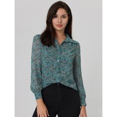 Pair it with a tailored skirt or wide-leg pants and heels for a chic office look. Comfortable and casual, this floral shirt is perfect on its own or as a layer under a blazer or jacket. This shirt can be a perfect addition to almost any outfit from formal to daily wear, great for work, meeting, office, businesses, work, party, cocktail, wedding, casual, daily dressing, etc. Trendy Floral Print Office Blouse, Casual Floral Print Shirt For Work, Chic Floral Print Button-up Blouse, Casual Floral Print Workwear Shirt, Trendy Floral Print Office Tops, Trendy Floral Print Top For Office, Trendy Office Tops With Floral Print, Chic Floral Print Button-up Shirt, Spring Floral Print Workwear Shirt