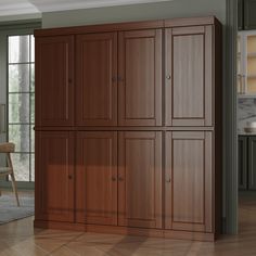 a large wooden cabinet in a living room