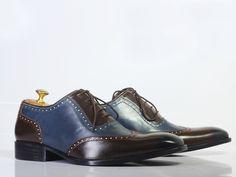 #men #brownandblueshoes #wingtipshoes #twotoneshoes #leathershoes #handmadeshoes #goodyearwelted #handstitched #designershoesforless #shoesaddict #fashionshoes #mensfashion #menhandmadeleathershoe New Handmade Men's Blue Brown Wing Tip Leather Lace Up Shoes, Men Designer Dress Formal Shoes, Men Luxury Fashion Shoes on Storenvy Cap Toe Shoes, Brogues Men, Lace Up Dress, Handmade Leather Shoes, Brogue Shoes, Formal Shoes For Men, Black Leather Shoes, Leather Cap, Navy Leather