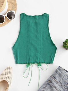 [26% OFF] 2021 Mesh Panel Reverse Stitching Lace Up Two Tone Tank Top In GREEN | ZAFUL Cute Sweater Outfits, Cute Sweaters For Fall, Bodycon Dresses Casual, Women Tank Tops, Cute Tank Tops, Sweater Brands, Yellow Sweater, Crop Top Blouse