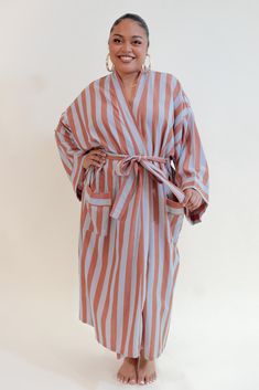 Stripe Robe, Earthy Brown, Wedding Order, Hair Wraps, A Perfect Circle, Sleepwear Robe, Long Sleeve Midi, Size 16 Dresses, Dusty Blue