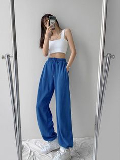 Blue Sweatpants For Women Summer Baggy Pants High Waist Jogger Wide Leg Trousers Spring Women's Summer Sweatpants, Sweatpants For Women, Blue Sweatpants, Sports Pants Women, Pants Summer, Sports Pants, Baggy Pants, Baggy Pant, Spring Women