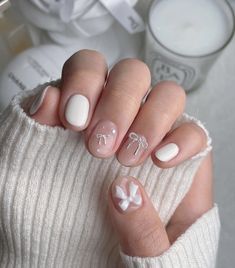 Bow Nail Art, Beauty Nails Design, Minimal Nails, Her Nails