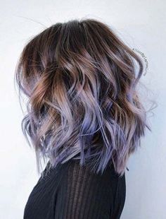 Lob Haircut with Tick Hair - Trendy Pastel Purple Hair, Purple Highlights, Lob Haircut, Ombre Hair Color, Short Hairstyle, Hair Color Balayage, Dark Blonde, Ash Blonde