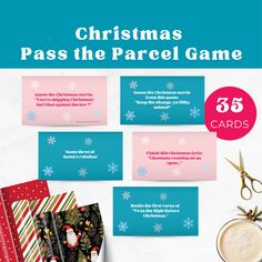 christmas pass the parcel game with cards and scissors