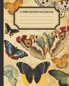 the composition notebook is filled with butterflies