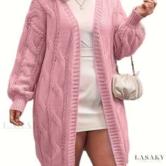 Lasaky - Womens Plus Size Casual Cardigan - Solid Jacquard Lantern Sleeve Open Front with Slight Stretch Cardigan Casual, Casual Cardigans, Plus Size Kleidung, Cable Knit Cardigan, Open Front Cardigan, Lantern Sleeves, Long Sleeve Cardigan, Plus Size Casual, Top Casual