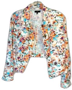 Spring Floral Print Long Sleeve Denim Jacket, Casual Summer Floral Print Outerwear, Trendy Long Sleeve Floral Denim Jacket, Casual Summer Outerwear With Floral Print, Trendy Long Sleeve Denim Jacket With Floral Print, Trendy Multicolor Spring Outerwear, Casual Floral Print Denim Jacket For Spring, Multicolor Long Sleeve Denim Jacket For Summer, Casual Floral Print Denim Jacket For Summer