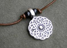 Leather Necklace With Pewter Celtic Knot Pendant Cord Choker, Celtic Knot Pendant, Pewter Pendant, Sliding Knot, Handcrafted Leather, Leather Necklace, Celtic Knot, Leather Cord, Washer Necklace