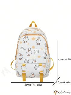 BirdinBag - Duck Print Medium Classic Backpack - Timeless and Playful Design Duck Print, Animal Bag, Word Wrap, Classic Backpack, Save The Planet, Playful Design, Bags Backpacks, Yellow Color, Bag Lady