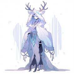 a drawing of a woman dressed in winter clothing with deer antlers on her head