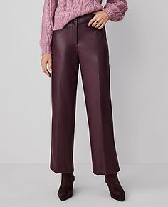 Our straight ankle pant - in sleek faux leather - is flattering, versatile and has such perfect proportions. Front zip with double hook-and-bar closure. Belt loops. Back besom pockets.,Leg Shape:Straight – a leg-skimming shape with tailored, timeless versatility,Rise:High rise: sits 1/2" to 1" below natural waist,Imported:Imported,Fit:Tailored & fitted,Length:Hits at ankle: 28" inseam with 20" leg opening,Fabrication:Imitation Leather Coating: Polyurethane; Back: 100% Polyester,Garment Care:Mach Ankle Pants, Faux Leather Pants, Size 16, Ann Taylor, Size 12, Size 10, Faux Leather, Pants, Leather