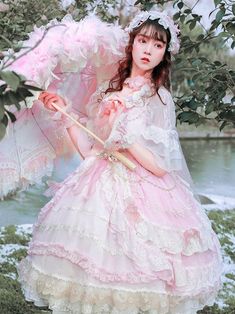 Features: The bowknot of the train is removable. Pink Ribbon Bow For Spring, Detachable Bow For Spring Wedding, Cultural Clothes, White Lace Gloves, Pink Morning, Magical Clothes, Kawaii Outfit, Formal Clothes, Gothic Skirts