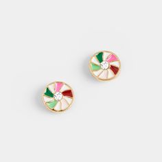 Peppermint Pinwheel Stud - Multicolored Turquoise Earrings Gold, Hammered Hoop Earrings, Earring Card, Studded Necklace, Back Jewelry, Earring Cards, Coin Jewelry, Trendy Earrings, Cross Earrings