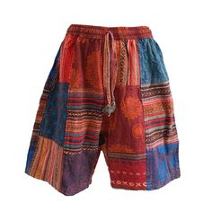 Unisex handsewn patchwork shorts made in Nepal. These high quality shorts are thicker and more durable than your standard cotton shorts. Features:  - As these are handmade the locations of the patches may vary. However, the general colour will remain the same. - Elastic waist with a draw string - 2 side pockets - 1 back pocket Sizes:  *As these are handmade these dimensions may vary slightly M: *        Elastic waist: 68-106cm *        Outseam: 51cm *        Inseam: 21cm L: *        Elastic wais Hippie Shorts, Boho Yoga, Patchwork Shorts, Hippie Bohemian, Dream Clothes, Minimalist Outfit, Cotton Shorts, Short Outfits, Nepal