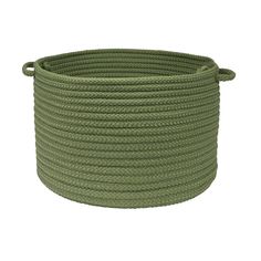 a large green rope basket on a white background