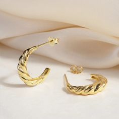 Croissant Semi Hoop Earrings. A pair of Croissant Hoops perfect for every day. 18K gold Made in the US Cool Clothing, Home Scents, Reusable Bags, Sweater Blouse, Sock Shoes, Hair Jewelry, Belt Bag, Candle Decor, Jumpsuit Dress