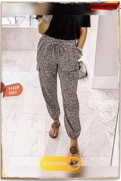 Leopard Print Drawstring Elastic Waist Jogger Pants P126146 Cool Sleeves, Printed Drawstring, Casual Trousers, Cropped Trousers, Pocket Pants, Waist Length, Straight Pants, Jogger Pants, Fashion News