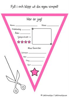 a pink triangle with scissors and stars on it