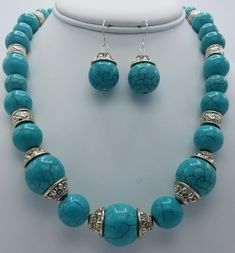 This 18 inch necklace is made with various sizes of round turquoise beads that range in size from 3/4 inch all the way down to a 1/4 inch round turquoise bead.  In between the turquoise beads are fancy metal silver spacer beads.  The 3 largest turquoise beads in the center of the necklace have silver bead caps on them.  The necklace is completed with a sterling silver jump ring and a sterling silver lobster clasp.  Necklace has a 2 inch extender chain so that the necklace could be worn longer if Turquoise Jewelry With Round Spacer Beads, Nickel-free Blue Turquoise Necklace With Round Beads, Silver Beaded Round Turquoise Necklace, Turquoise 8mm Beads For Jewelry Making, Turquoise Jewelry With 8mm Round Beads, Adjustable Silver Turquoise Necklace With Large Beads, Turquoise Necklace With Round Silver Beads, Adjustable Turquoise Jewelry With Large Beads, Chunky Turquoise Necklace