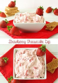 strawberry cheesecake dip with crackers and strawberries