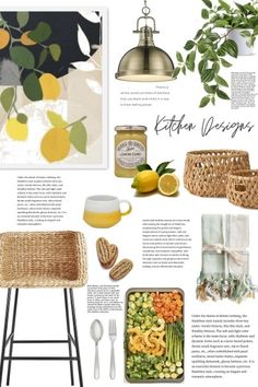 a magazine page with lemons, vegetables and other things in it's pages