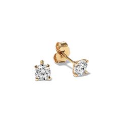 These classic stud earrings shine with the sparkle and fire of hand-matched round natural diamonds each set in a 14-karat yellow gold basket setting. The safety back pushes on but must be twisted off for added security. Each pair is unique and will vary slightly from the images shown. Timeless Yellow Gold Lab-grown Diamond Earrings, Gold Round Cut Lab Grown Diamond Earrings, Classic Gold Earrings With Single Cut Diamonds, Timeless Yellow Gold Diamond Earrings With Brilliant Cut, Gold Lab Grown Diamond Round Cut Earrings, Gold Lab Grown Diamond Earrings Round Cut, Gold Lab-grown Diamond Round Cut Earrings, Classic Gold Diamond Earrings With Brilliant Cut, Classic Gold Diamond Earrings