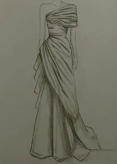 a drawing of a woman in a dress with one shoulder and the other draped over