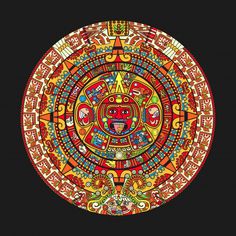 an image of a colorful circular design on a black background in the style of native american art