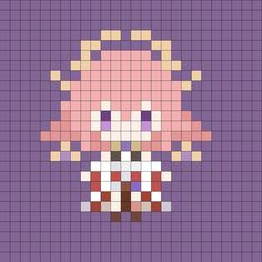 Genshin Perler Beads Pattern, Yae Miko Pixel Art, Pixel Art Genshin, Genshin Pixel Art, Genshin Impact Pixel Art, Miko Genshin Impact, Miko Genshin