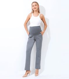 Maternity trouser pants are a comfortable and stylish option for pregnant women. These pants are designed to accommodate a growing belly, with a high waistband that sits above the belly and a comfortable, and a relaxed fit through the hips and thighs. The waistband is stretchy and elasticized to provide support and comfort throughout pregnancy as your bump grows. A favorite of our working moms' these pants are perfect for the hybrid mommy-office life as they can be dressed up with a blouse and heels for a chic office look, or kept casual with a t-shirt and sneakers. They are a versatile and practical choice for any stage of pregnancy and can be worn after pregnancy as well. Ultra big pockets will come in handy for your busy life. STYLE: PRPT-EL- Over the bump: super stretchy material with Casual Stretch Pants, Bump Friendly, Stretch Maternity Bottoms Nursing Friendly, Stretch Maternity Pants Casual Style, Casual Maternity Stretch Pants, Maternity Stretch Bottoms With Elastic Waistband, Maternity Bottoms With Elastic Waistband And Stretch, Stretch Maternity Bottoms Bump Friendly, Cotton Maternity Bottoms For Spring, Maternity Cotton Bottoms For Spring