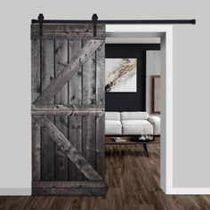 an open barn door in a living room