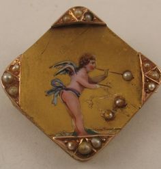 Normally I'm not an angel person but I love this pin. Enamel over gold w/pearl accents? Yes, please! Angelic Creatures, Gold Enamel Jewelry, Beautiful Baubles, Pin Enamel, Love Token, Gold Pin, Soap Bubbles, Shades Of Gold, Seed Pearl