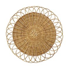 a round wicker basket on a white background