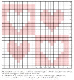 a cross stitch pattern with pink squares in the middle and white dots at the bottom