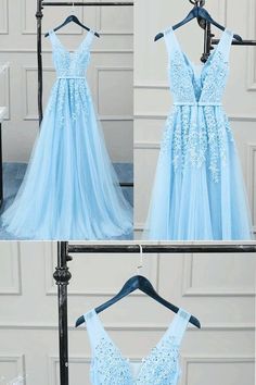 Light Blue Lace V-neck Dress, Light Blue Sleeveless Tulle Evening Dress, Blue Lace V-neck Dress, Blue V-neck Lace Dress, Light Blue V-neck Dress For Prom, Blue Lace Evening Dress For Summer, Light Blue Lace Sleeveless Dress, Light Blue Sleeveless Lace Dress, Blue V-neck Wedding Dress