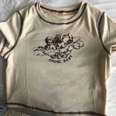 Never Worn Angel Shirt, Angel Print, Baby Tees, Fall Inspo, Angel Baby, Fall Baby, Baby Angel, Shein Tops, Baby Shirts