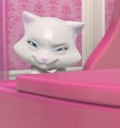 a white cat sitting on top of a pink toilet seat next to a pink wall