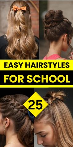 Hairstyles for School Picture Day Hairstyles For Teenagers, Hair Styles With Braids Easy, School Photo Hairstyles Hair Up, High School Picture Day Hairstyles, Super Easy Hairstyles To Do On Yourself, Middle School Hair, School Picture Hair Ideas, Easy Middle School Hairstyles, Easy Hairstyles For Girls With Long Hair