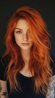 For the fearless, this edgy copper hair color is the ultimate choice. Visit our page for more daring hair inspiration. Save this pin to keep this bold idea on hand! Vibrant Auburn Hair Color, Bright Copper Hair Color, Orange Hair Ideas, Paprika Hair Color, Natural Red Head, Redheaded Women, Rouge Hair, Bright Copper Hair, Roux Auburn