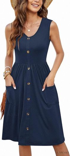 Lasaky - Elegant Sleeveless Lounge Dress Women Summer Dresses, Summer Black Dress, Lounge Dress, Midi Dress Summer, Vestido Casual, Maxi Dresses Casual, Navy Blue Dresses, Dress With Pockets, Pocket Dress