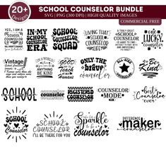 the back to school bundle is shown in black and white, with different font styles