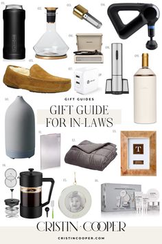 the gift guide for in - laws includes gifts, shoes, and other things to buy